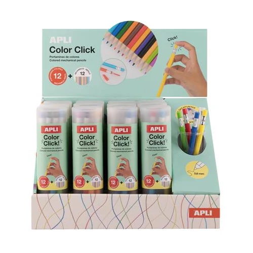 Színes töltőceruza készlet, display, APLI "Color Click", 12 különböző szín, 12 készlet / display
