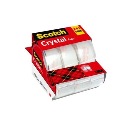 Ragasztószalag adagolón, kézi, 19 mm x 7,5 m, 3M SCOTCH "Crystal", 2 + 1 akció