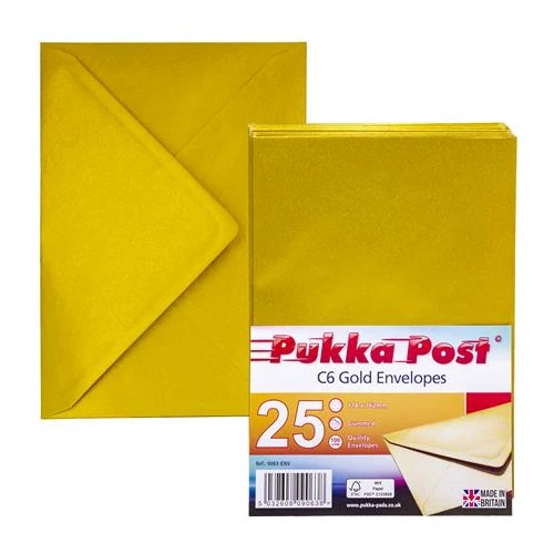 Boríték, C6, szilikonos, PUKKA PAD "Gold", arany