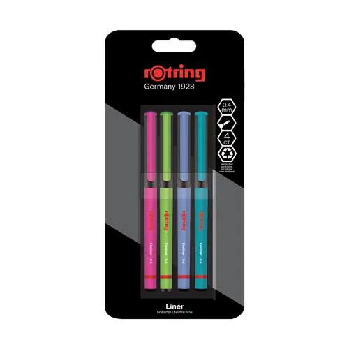 Tűfilc készlet, 0,4 mm, ROTRING "Liner", 4 különböző szín
