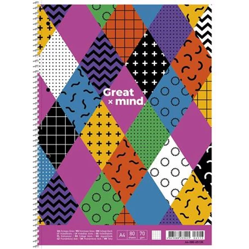 Spirálfüzet, A4 + , kockás, 80 lap, SHKOLYARYK "Great Mind", vegyes