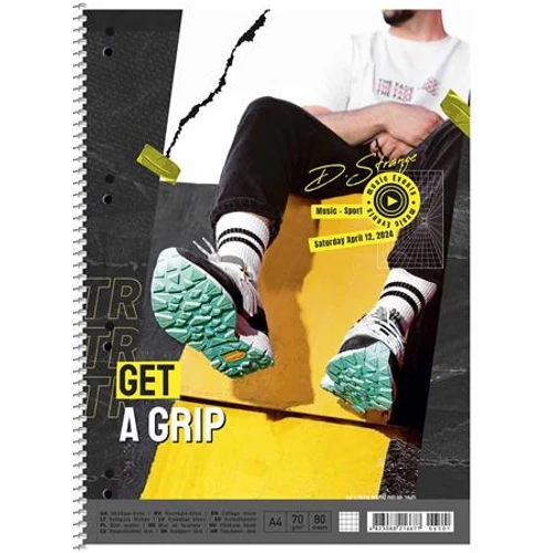 Spirálfüzet, A4 + , kockás, 80 lap, SHKOLYARYK "Get a grip", vegyes