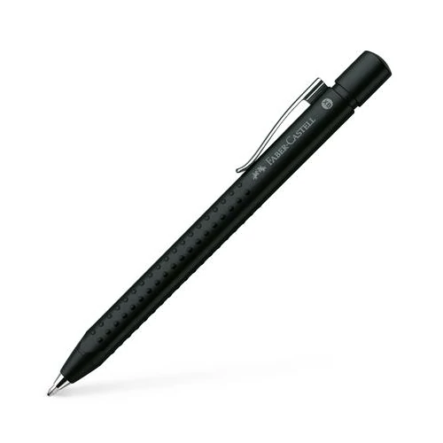 Golyóstoll, 0,35 mm, nyomógombos, metál fekete tolltest, FABER-CASTELL "Grip-2011", kék