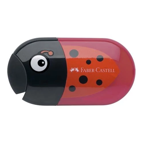 Hegyező és radír, kétlyukú, tartályos, FABER-CASTELL, katicabogár minta