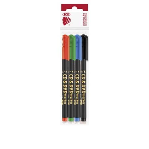 Alkoholos marker készlet, CD / DVD, 0,5 mm, ICO, 4 különböző szín