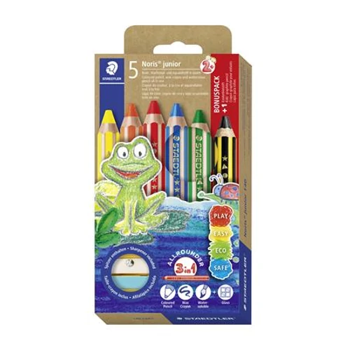 Színes ceruza készlet, grafitceruzával, hegyezővel,  STAEDTLER "Noris® junior 140", 5 + 1 különböző szín
