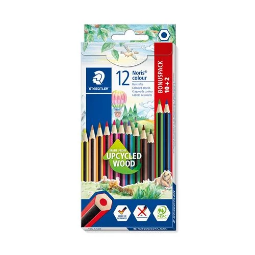 Színes ceruza készlet, hatszögletű, STAEDTLER "Noris Colour 185", 10 + 2 különböző szín