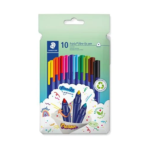 Filctoll készlet, 1 mm, STAEDTLER "Triplus 323", 10 különböző szín