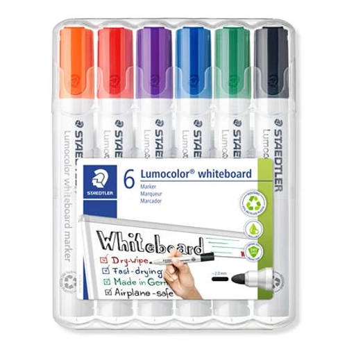 Táblamarker készlet, 2 mm, kúpos, STAEDTLER "Lumocolor® 351", 6 különböző szín
