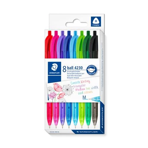 Golyóstoll, 1 mm, nyomógombos, STAEDTLER® "4230 M", 8 különböző szín