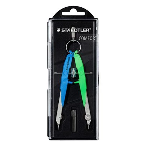 Körző készlet, precíziós, 2 darabos, STAEDTLER "Mars Comfort 556", neon kék / zöld