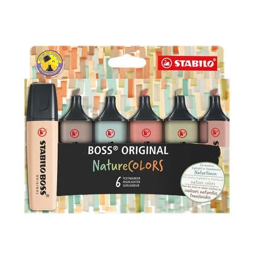 Szövegkiemelő készlet, 2-5 mm, STABILO "BOSS original NatureCOLORS", 6 különböző szín