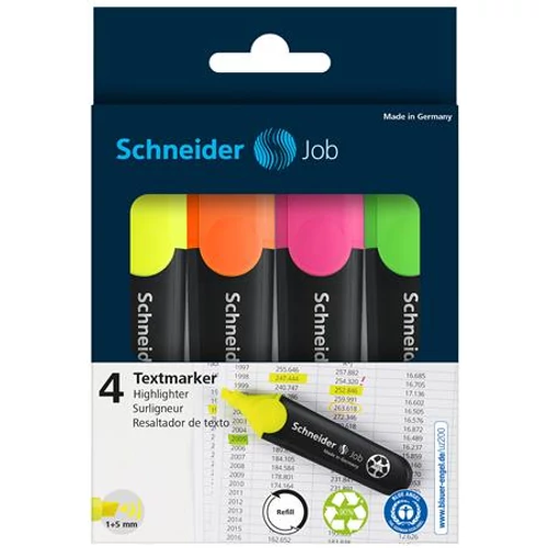 Szövegkiemelő készlet, 1-5 mm, SCHNEIDER "Job 150", 4 különböző szín