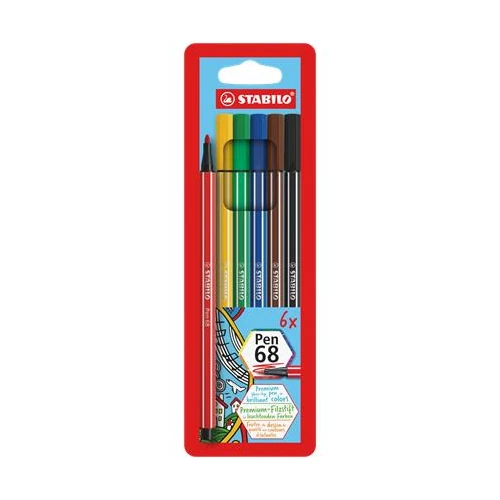 Filctoll készlet, 1 mm, STABILO "Pen 68", 6 különböző szín