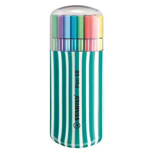 Filctoll készlet, 1 mm, türkiz tok, STABILO "Pen 68 Zebrui", 20 különböző szín