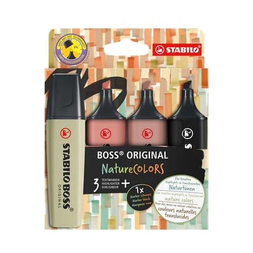Szövegkiemelő készlet, 2-5 mm, STABILO "BOSS original NatureCOLORS", 4 különböző szín