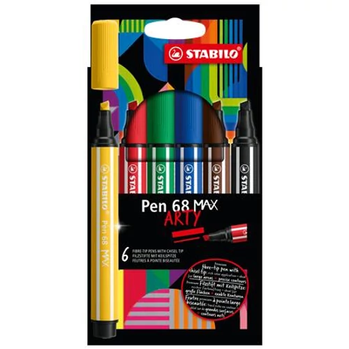 Filctoll készlet, 1-5 mm, vágott hegy, STABILO "Pen 68 MAX", 6 különböző szín
