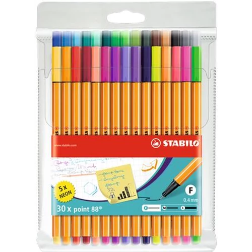 Tűfilc készlet, 0,4 mm, STABILO "Point 88", 25 + 5 különböző szín