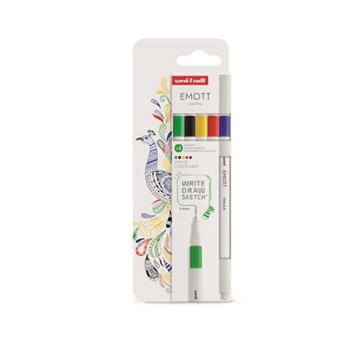 Tűfilc készlet, 0,4 mm, UNI "Emott Vivid", 5 különböző szín