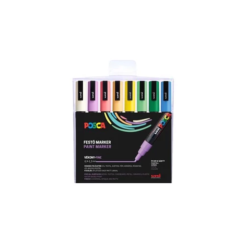 Dekormarker készlet, 0,9-1,3 mm, UNI "Posca PC-3M", 8 különböző pasztell szín