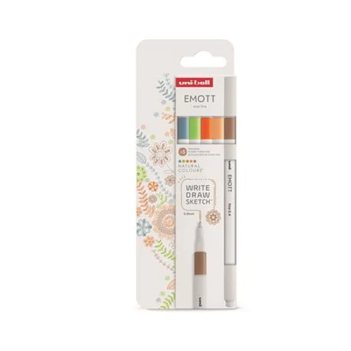 Tűfilc készlet, 0,4 mm, UNI "Emott Natural", 5 különböző szín