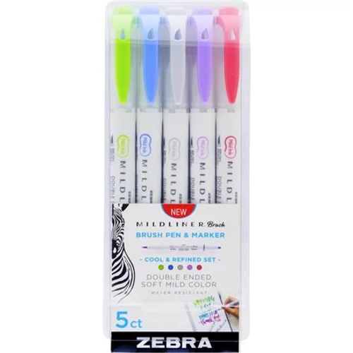 Ecsetirón készlet, kétvégű ZEBRA "Mildliner Cool & Refined", 5 szín