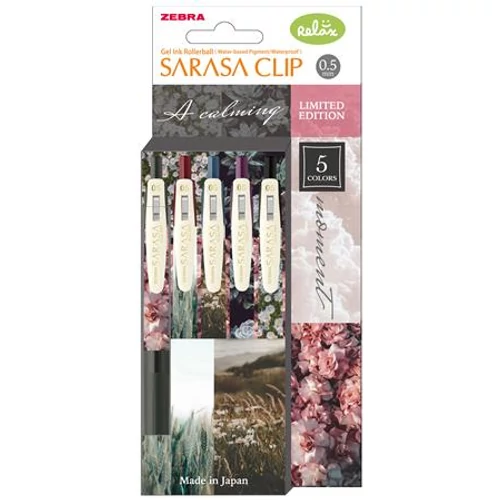 Zseléstoll, 0,33 mm, nyomógombos, ZEBRA "Sarasa Clip Calming Moment", 5 különböző szín