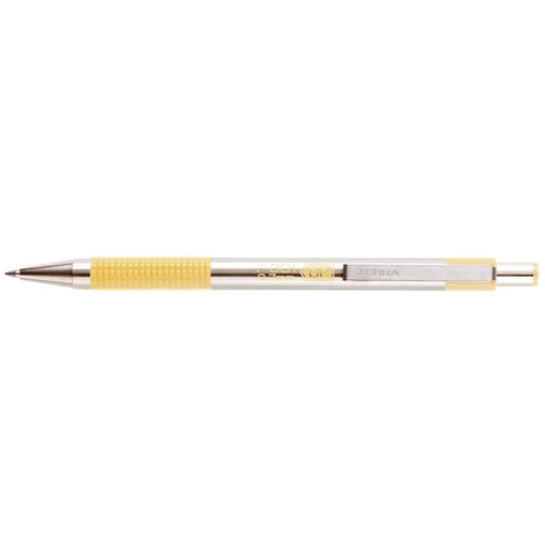 Golyóstoll, 0,24 mm, nyomógombos, rozsdamentes acél, pasztellsárga tolltest, ZEBRA "F-301", kék