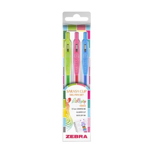 Zseléstoll készlet, 0,33 mm, nyomógombos, ZEBRA "Sarasa Clip Lollipop", 3 különböző szín