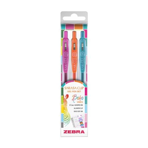 Zseléstoll készlet, 0,33 mm, nyomógombos, ZEBRA "Sarasa Clip Boho Vibes", 3 különböző szín