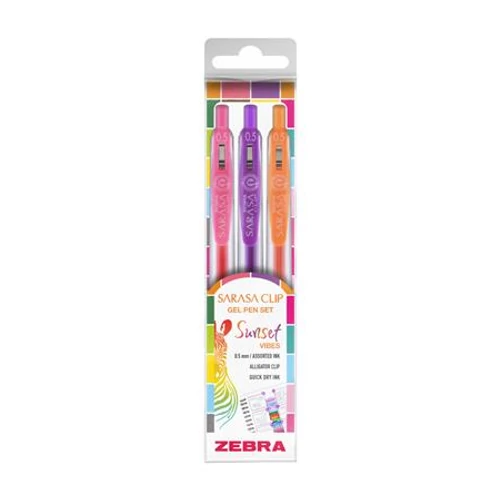 Zseléstoll készlet, 0,25 mm, nyomógombos, ZEBRA "Sarasa Clip Sunset", 3 különböző szín