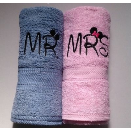 Mr. és Mrs. páros törölköző - szürke - rózsaszín - Valentin  napi ajándékok