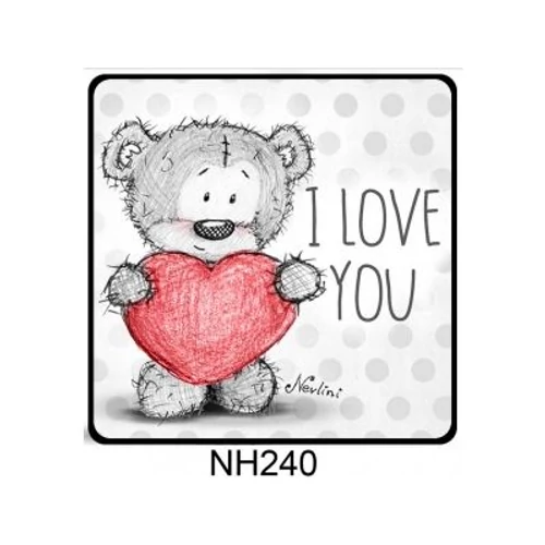 Hűtőmágnes-I love you, maci szívvel