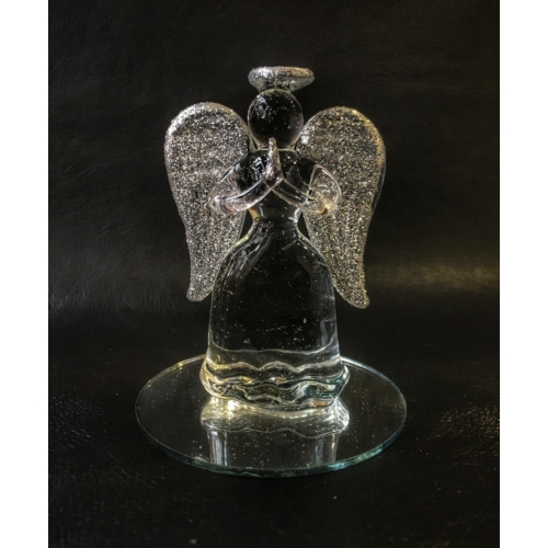 Üveg angyal figura, nagy- ezüst szárnnyal - Ajándék ötlet karácsonyra