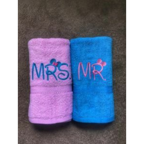 Mr. és Mrs. páros törölköző - Rózsaszín - türkizkék - Páros ajándékok - Szerelmes ajándékok