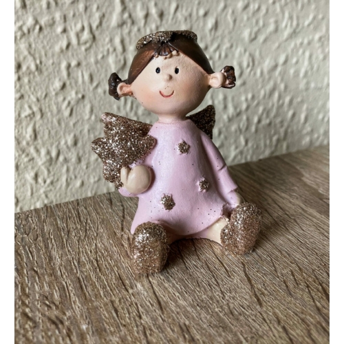Angyal figura - Ülő rózsaszín csillaggal - Ajándék ötlet karácsonyra