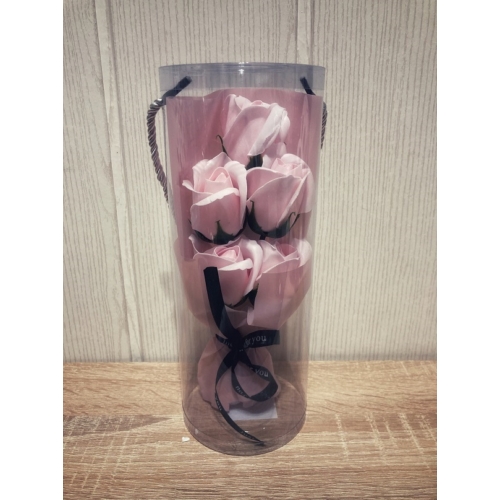 Szappan rózsa csokor -Rózsaszín henger dobozban  - Szerelmes Ajándék - Ajándék Nőknek