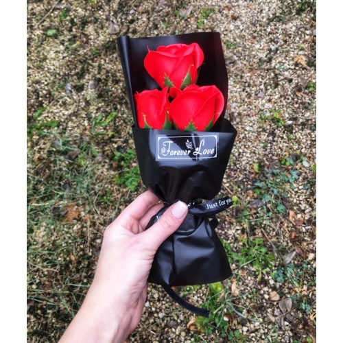 Szappanrózsa csokor 3szál piros - Szerelmes ajándék - Valentin napi ajándék