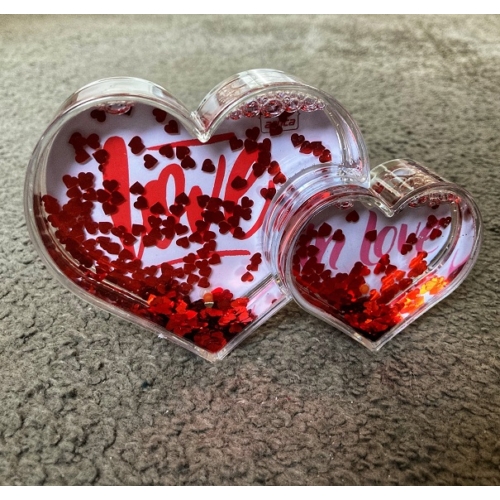 Fényképes hógömb -Dupla Szív alakú - Egyedi fényképes ajándékok - Szerelmes ajándékok - Valentin napi ajándékok