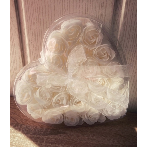 Dobozos Szappan Rózsa - Fehér, 24 darabos, szívalakú dobozban