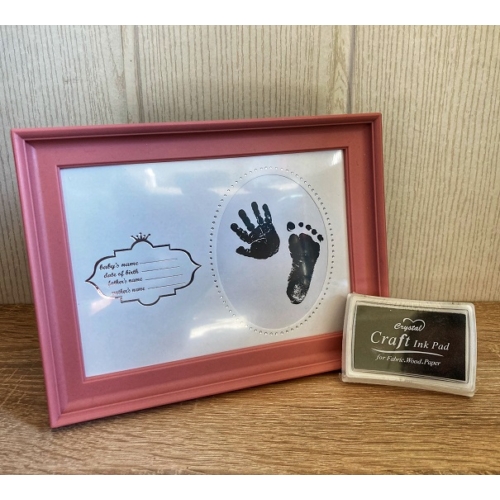 Képkeret - Babás rózsaszín színű Kéz és láblenyomatos - Ajándék ötlet babalátogatóba