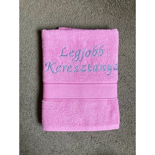 Hímzett törölköző-Legjobb Keresztanya rózsaszín