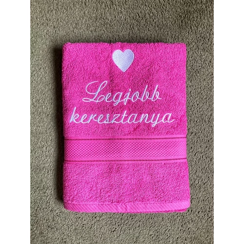 Hímzett törölköző-Legjobb Keresztanya pink színű - Ajándék Keresztanyának