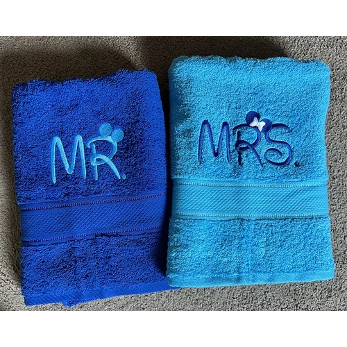 Mr. és Mrs. páros törölköző - türkiz kék