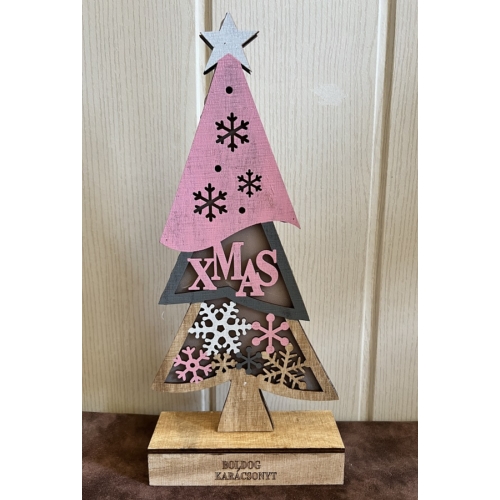 Világító Karácsonyfa fából Rózsaszín - Xmas felirat
