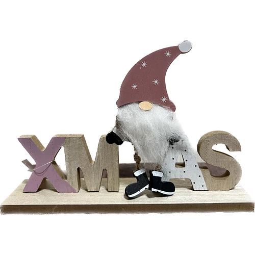 Karácsonyi dekoráció fából  Manó  - Xmas felirat