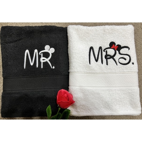 Mr. és Mrs. páros törölköző - Fekete - fehér - Szerelmes ajándékok - Páros ajándékok