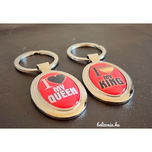 Páros Kulcstartó-King -  Queen piros - Szerelmes ajándékok - Valentin napi ajándékok