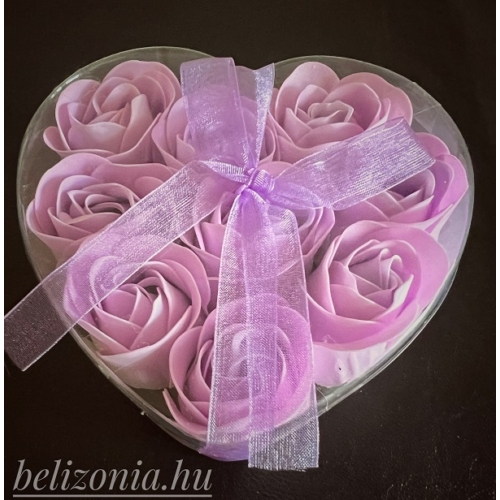 Dobozos Szappan Rózsa - Lila  9 darabos, szív alakú dobozban - Szerelmes Ajándék