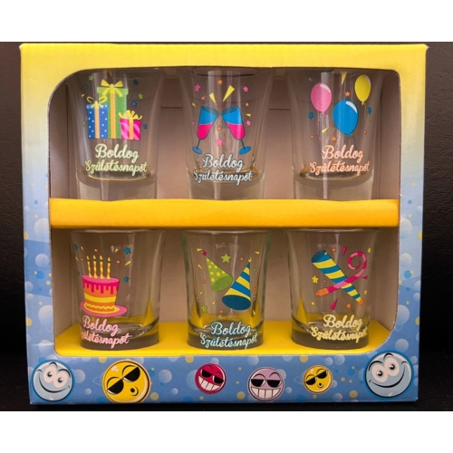 6db-os pálinkás pohár szett -Boldog Születésnapot - Ajándék ötlet Szülinaposnak